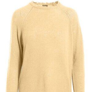 Minnie Rose NWT Banana Yellow Fine Cotton Cashmere Frayed Edge Crewneck Sweater